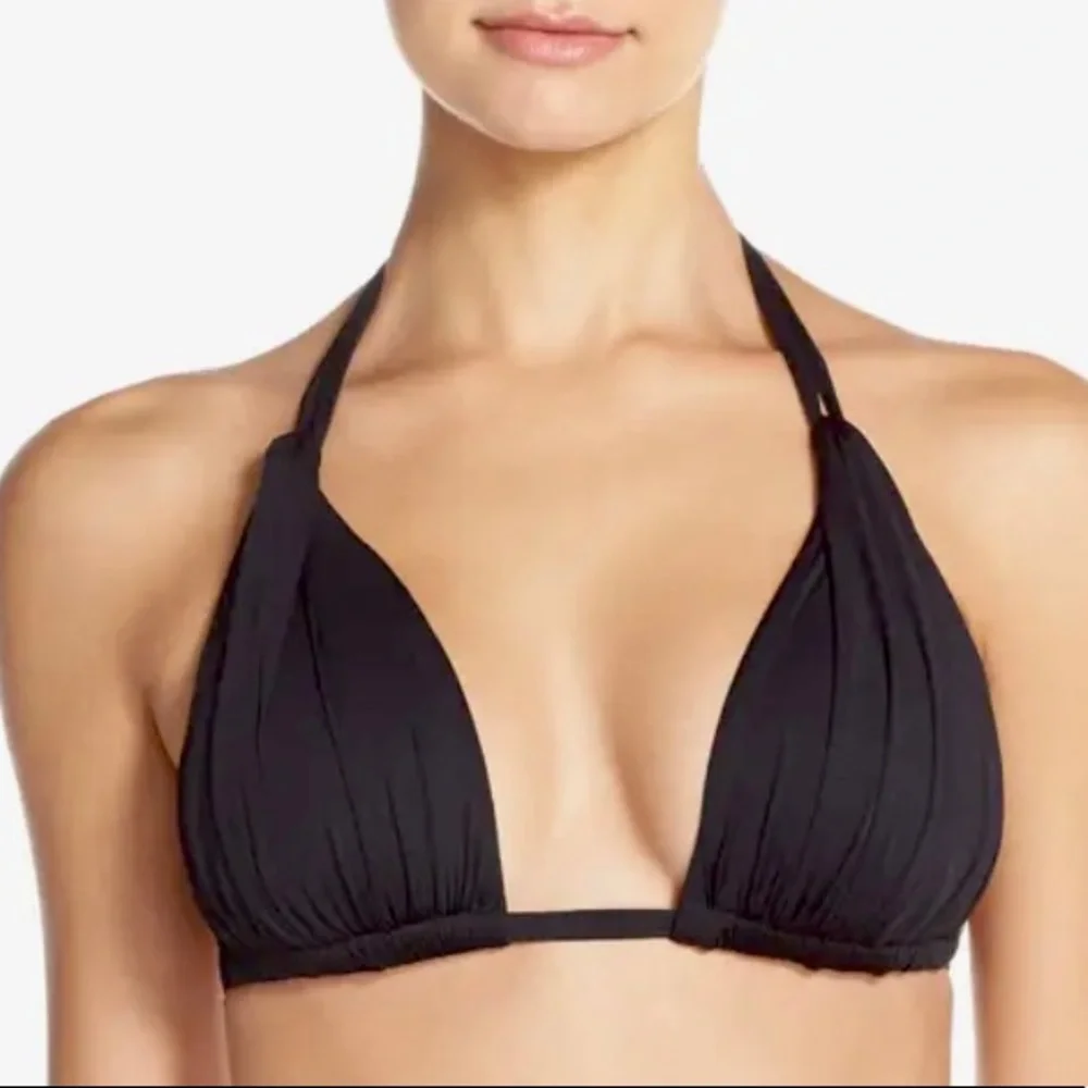🌻LA BLANCA Black "Island Blanca" Double Strap Halter Bikini Top Size 6
